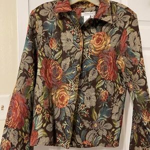 Coldwater Creek Hunter Green Floral Tapestry Jacket